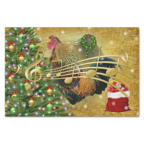 Vintage Rooster Singing Christmas Carols Tissue Paper