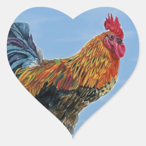 Vintage Rooster Sky Customize animal Chicken Heart Sticker