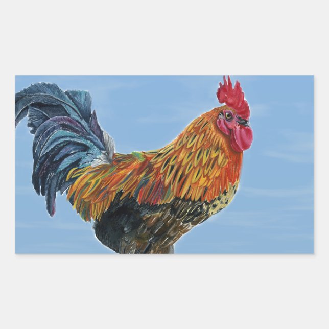 Vintage Rooster Sky Customize animal Chicken Rectangular Sticker (Front)