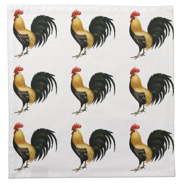 Vintage Rooster with Pretty Tailfeathers Cloth Napkin (Front)