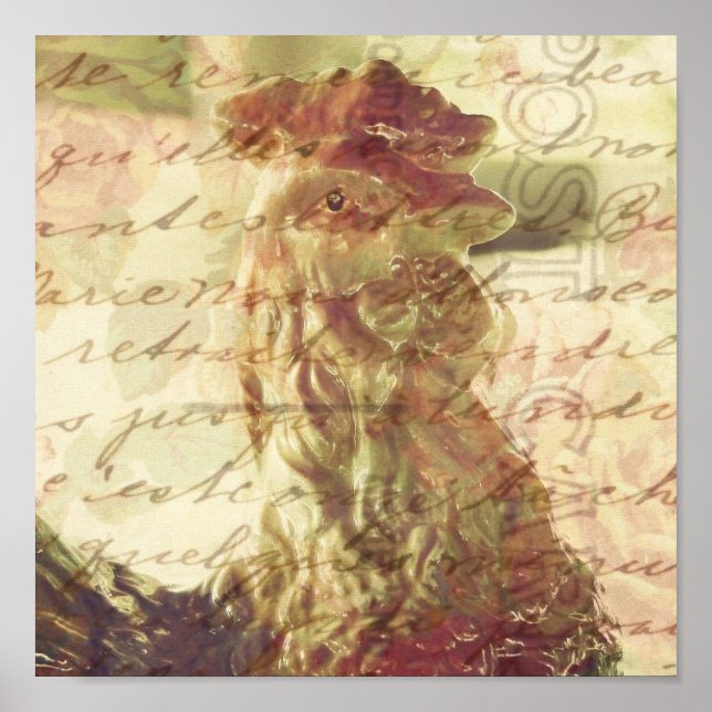 Vintage Rooster With Texture Square Crop Poster (Front)