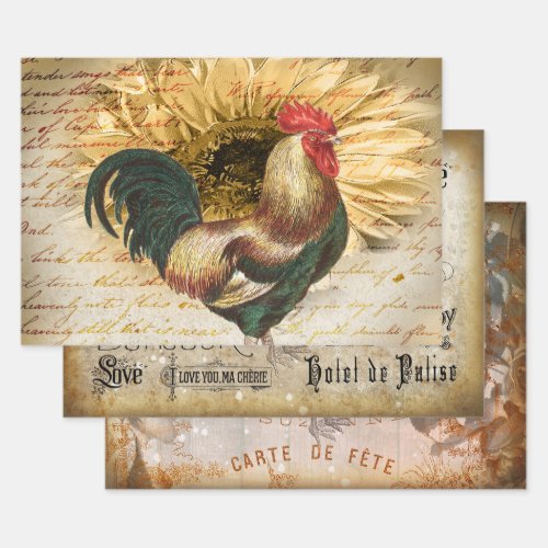 Vintage Rooster Wrapping Paper Sheets