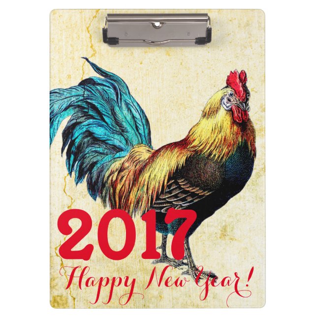 Vintage Rooster Year 2017 Greeting in Vietnamese Clipboard (Front)
