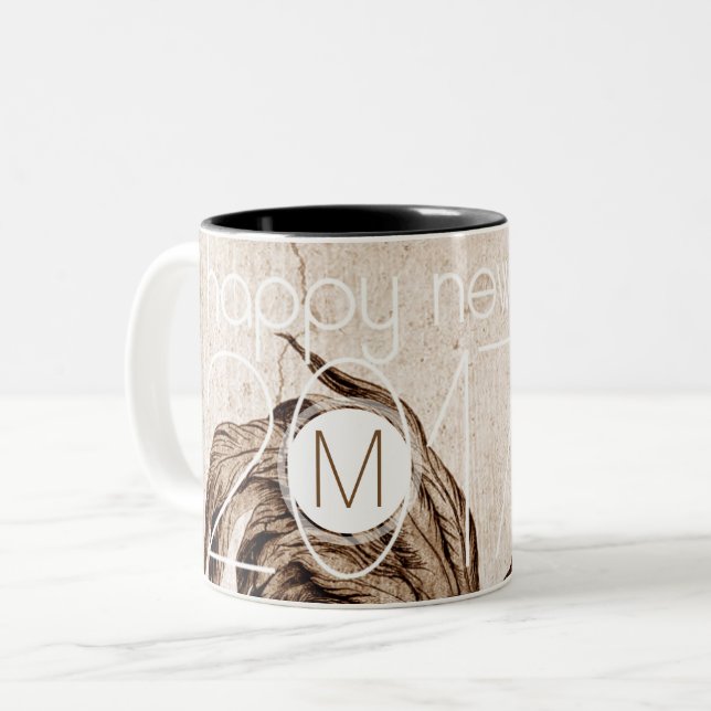 Vintage Rooster Year 2017 Monogram Mug (Front Left)