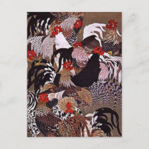 Vintage Roosters Art Postcard