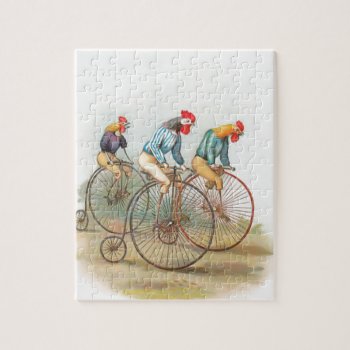 Vintage Roosters On Bikes Jigsaw Puzzle by Vintage_Gifts at Zazzle
