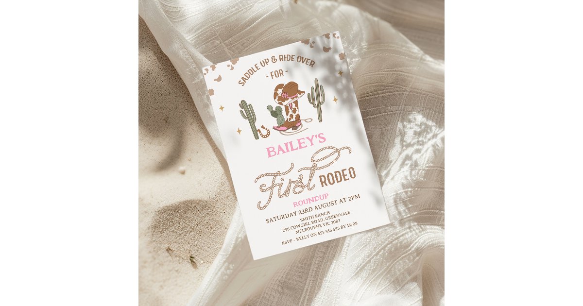 Vintage Rope Text Cowgirl First Rodeo 1st Birthday Invitation | Zazzle