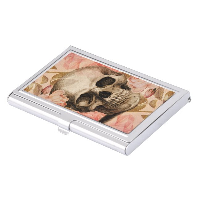 Vintage Rosa Skull Collage Business Card Case (Front)