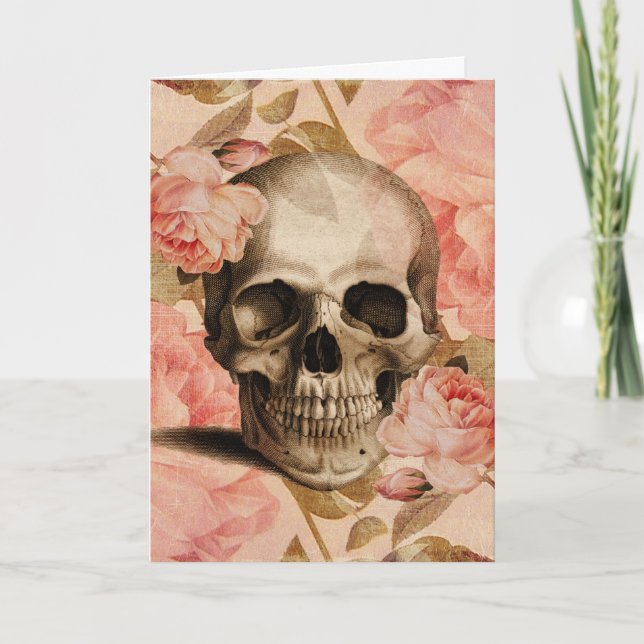 Vintage Rosa Skull Collage Card (Front)