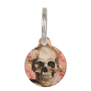 Vintage Rosa Skull Collage Pet ID Tag