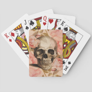 Vintage Rosa Skull Collage Poker Cards