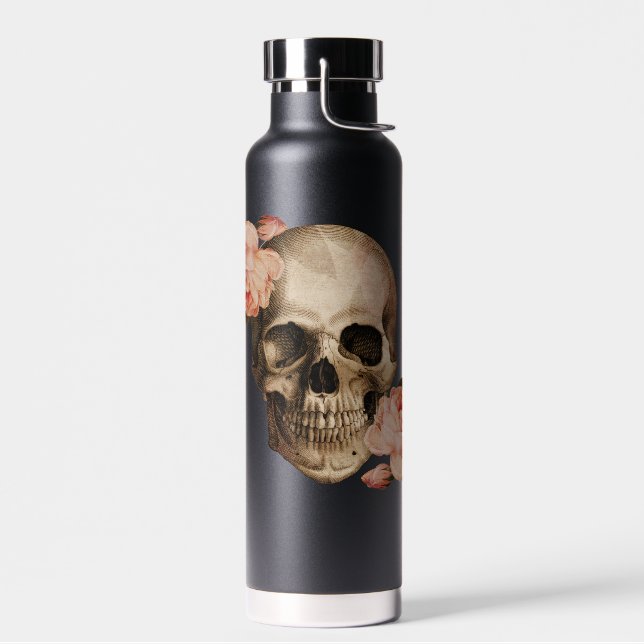 Vintage Rosa Skull Collage Water Bottle (Left)