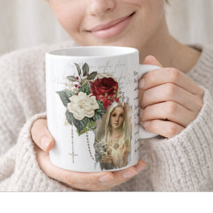 Vintage Rosary Virgin Mother Mary Memorare Prayer  Coffee Mug