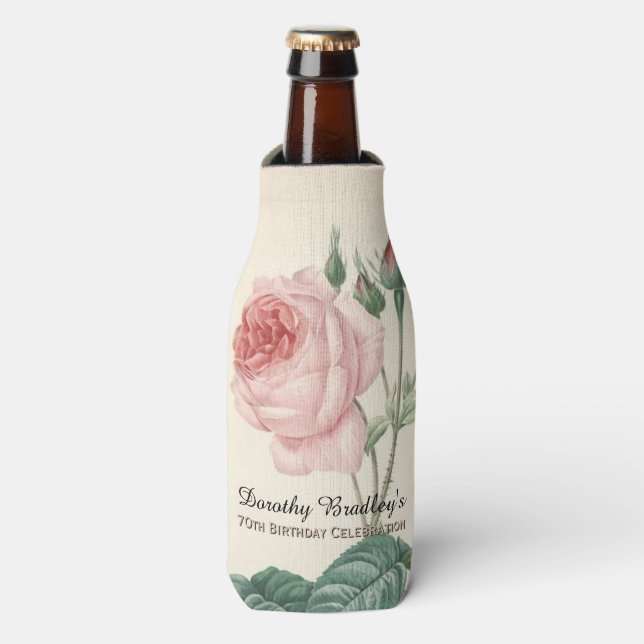 Vintage Rose 70th Birthday Celebration Bottle Bottle Cooler (Bottle Front)