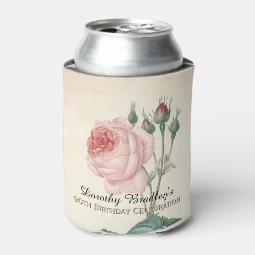 Vintage Rose 90th Birthday Celebration Can Cooler