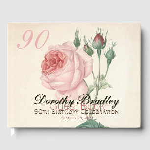Vintage Rose 90th Birthday Celebration Guest Book