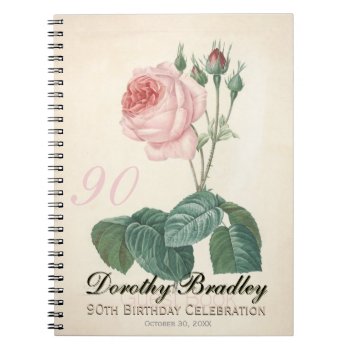 Vintage Rose 90th Birthday Celebration Guestbook Notebook by PBsecretgarden at Zazzle