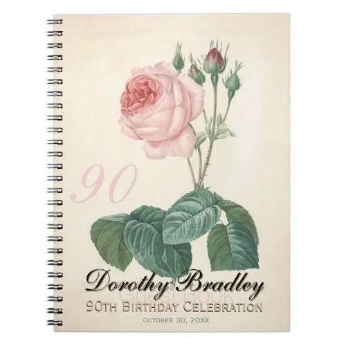 Vintage Rose 90th Birthday Celebration GuestBook Notebook