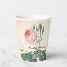Vintage Rose 90th Birthday Party Paper cup