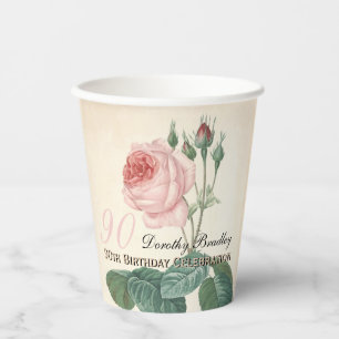 Vintage Rose 90th Birthday Party Paper cup