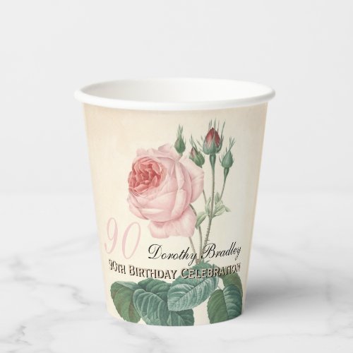 Vintage Rose 90th Birthday Party Paper cup