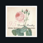 Vintage Rose 95th Birthday Party Paper Napkins<br><div class="desc">Customizable 95th Birthday Celebration Paper napkin with Vintage Botanical Watercolors of a rose by Pierre-Joseph Redouté. You can easily change text color, font, size and position by clicking the customize button. Matching paper plate, invitation, guest book, pillow and more... --------- "Pierre-Joseph Redouté (10 July 1759 in Saint-Hubert, Belgium – 19...</div>