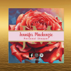 Vintage Rose AI Generated Floral Design Square Business Card