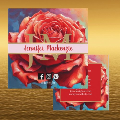 Vintage Rose AI Generated Floral Design Square Business Card