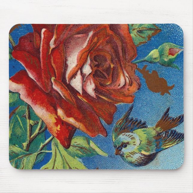 Vintage Rose and Bird Mouse Pad (Front)