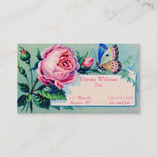 Vintage Rose and Butterfly Business Card
