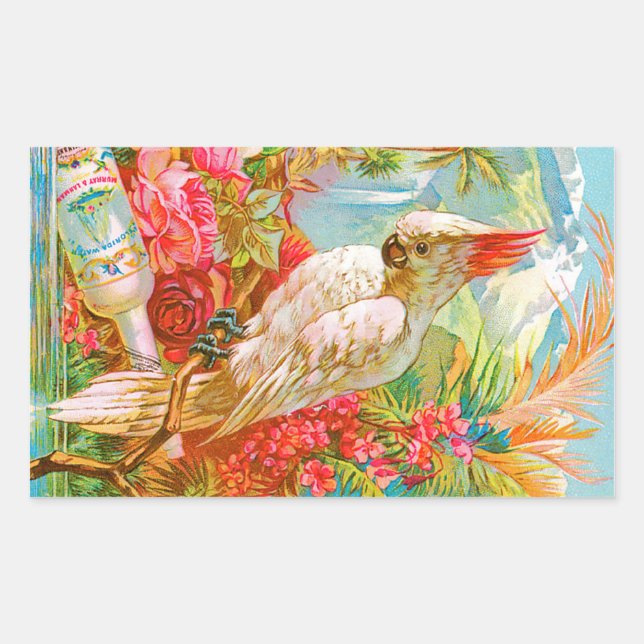 Vintage Rose and Cockatoo Rectangular Sticker (Front)