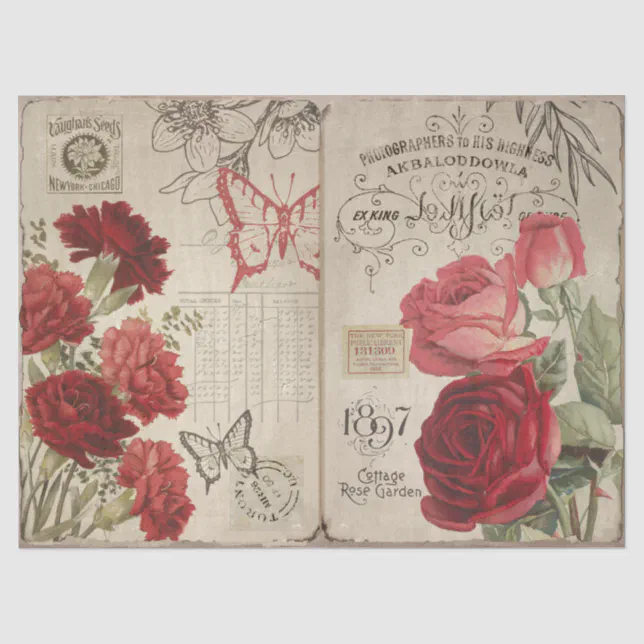 Vintage Rose and Ephemera Decoupage Tissue Paper | Zazzle