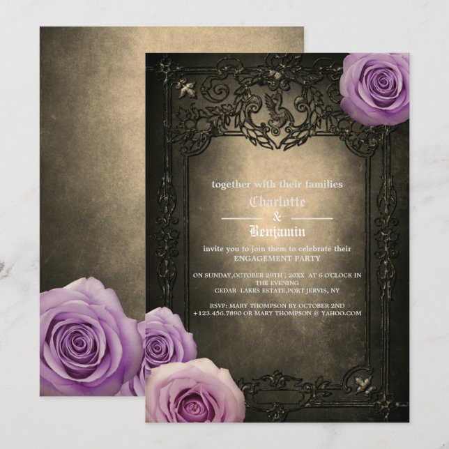 Vintage Rose  and Gothic Frame  Engagement Party   Invitation (Front/Back)