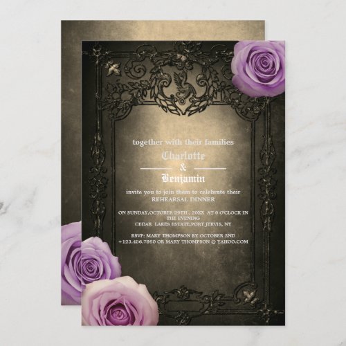 Vintage Rose  and Gothic Frame  Rehearsal Dinner Invitation