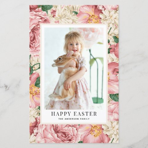 Vintage Rose and Hydrangea Photo Happy Easter Card