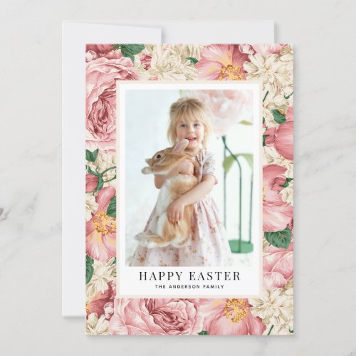 Vintage Rose and Hydrangea Photo Happy Easter Holiday Card