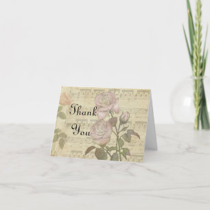 Vintage Rose and music score wedding set Thank You Card