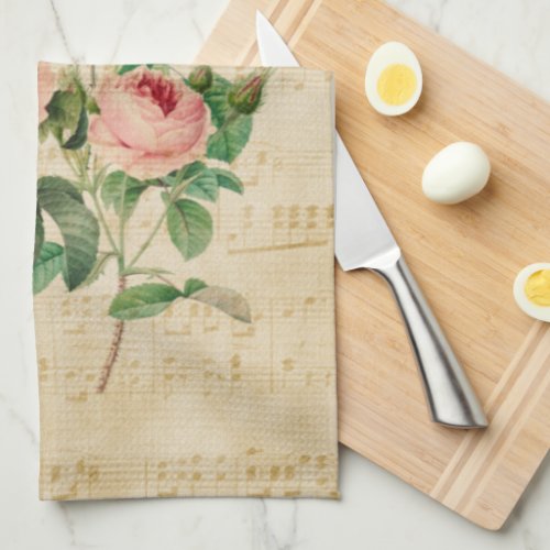 Vintage Rose and Music Sheet   Kitchen Towel