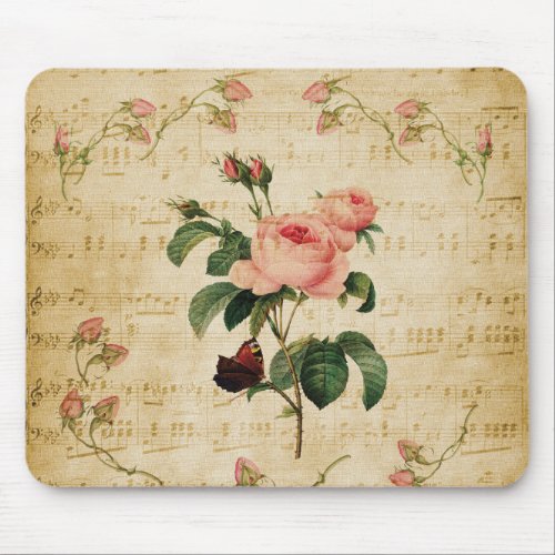 Vintage Rose and Music Sheet  Mouse Pad