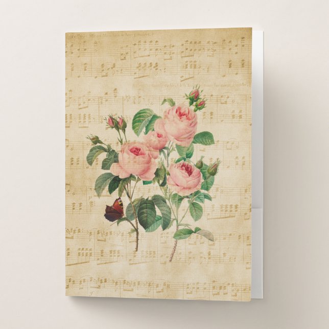 Vintage Rose and Music Sheet    Pocket Folder (Front)