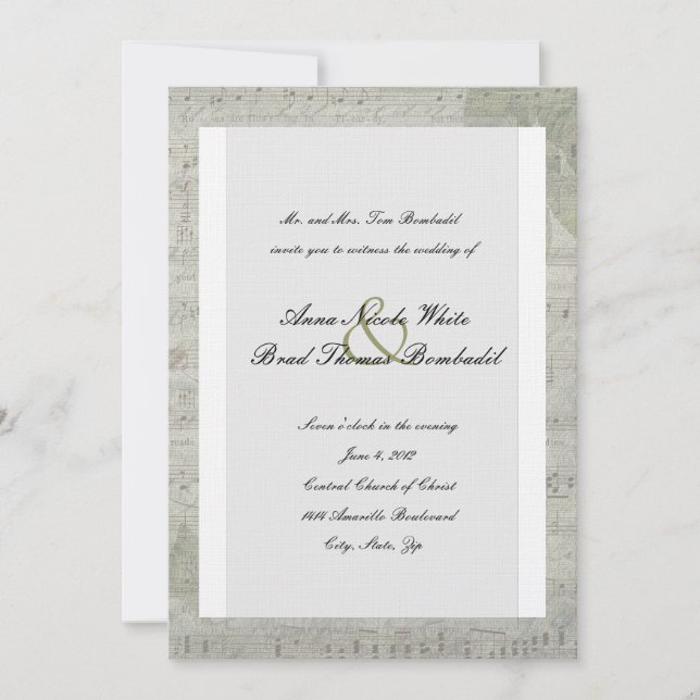 Vintage Rose and Music Wedding Invitation (Front)