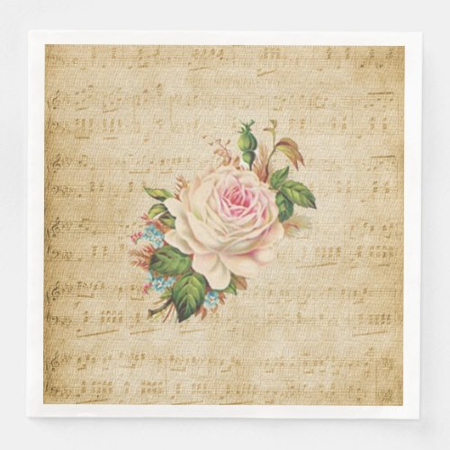 Vintage Rose and Musical Notes Paper Dinner Napkin