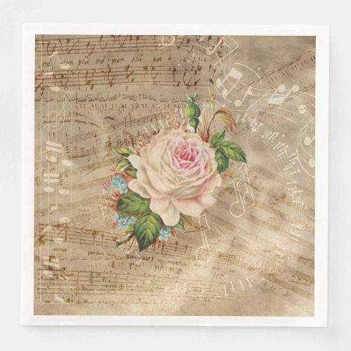Vintage Rose and Musical Notes Paper Dinner Napkin