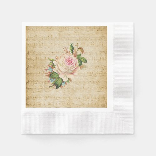 Vintage Rose and Musical Notes Paper Napkin