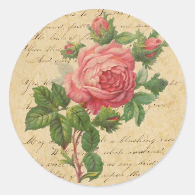 Vintage Rose and Script Stickers/Envelope Seals Zazzle
