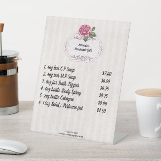 Vintage Rose and Vellum Small Business Price List Pedestal Sign