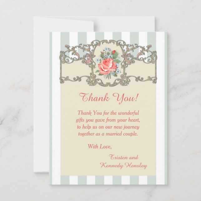 Vintage Rose Antique 4x5 Wedding Thank You Card (Front)