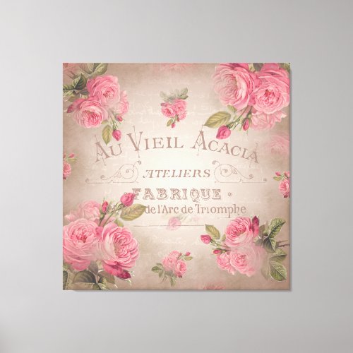 Vintage rose antique typo french Wrapped Canvas