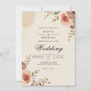 Vintage Rose Arch Floral Wedding Invitation