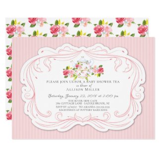 Vintage Rose Baby Shower Tea Party Invitation